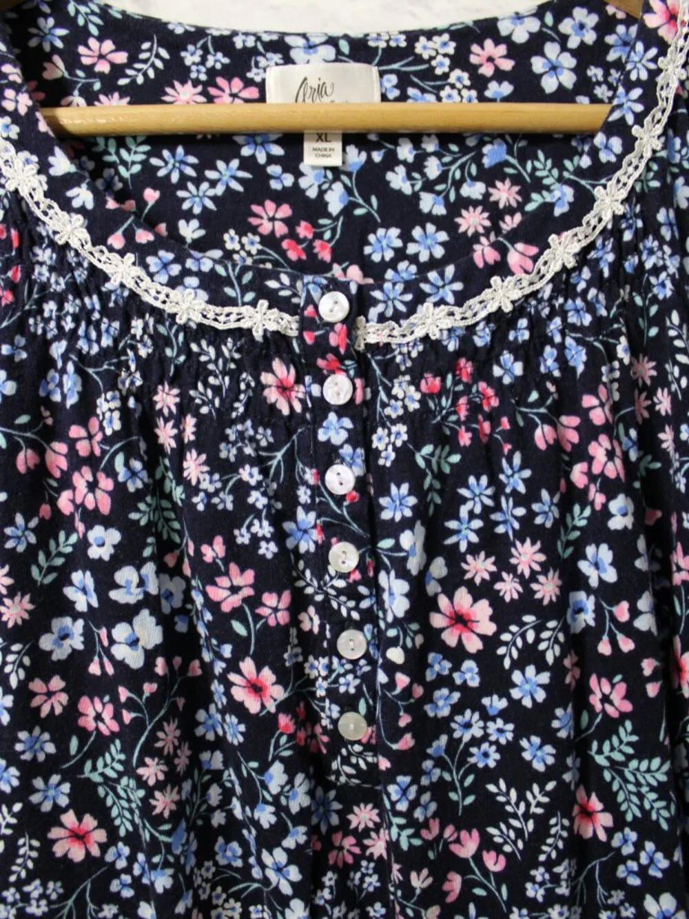 Aria Collection Extra Large navy Floral Round Neck Shortsleeve Cotton Nightgown